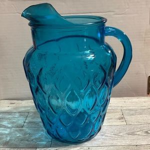 1970’s Libbey Glass Pitcher MADRID pattern Aqua Blue BEAUTIFUL!!!